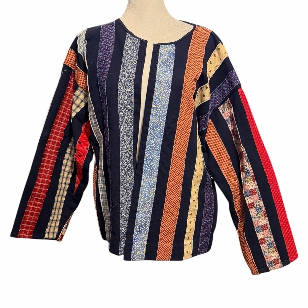 Upcycled Patchwork Panels Striped Bohemian Reworked Jacket Vintage